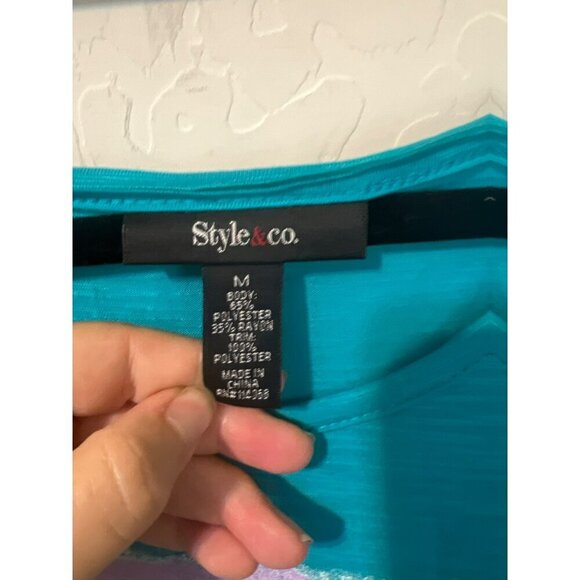 Style & Co Turquoise Sz M Fringe Detail Cover Up T Shirt Wake Me Up For Summer - Picture 5 of 8